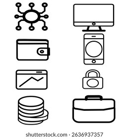 Flat-style wallet icon set: wallet, money, credit card, cash, payment, and more. Ideal for finance apps, banking websites, e-commerce, and budgeting tools