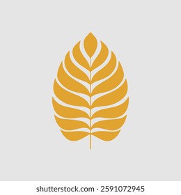 A Flat-Style Yellow tropical leaf on a Plain White Background