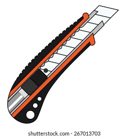 Flat-styled image of stationery knife with black-orange grip
