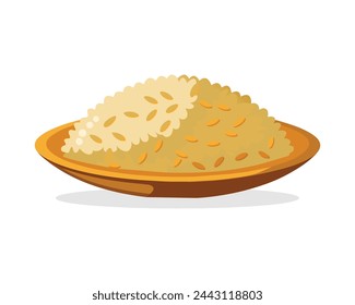 Flattened rice on plate isolated flat vector illustration on white background