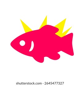 Peixe rosado achatado, estilizado e vibrante com espinhos triangulares amarelos