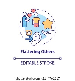 Flattering others concept icon. Show admiration. Impression management technique abstract idea thin line illustration. Isolated outline drawing. Editable stroke. Arial, Myriad Pro-Bold fonts used