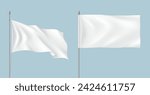 Flattering and plain mockup flags realistic vector illustration set. Fabric signs for business advertising 3d models on blue background