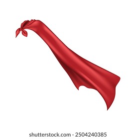 Flattering red satin hero cape realistic vector illustration. Brave protector uniform accessory tied on shoulders 3d object on white background