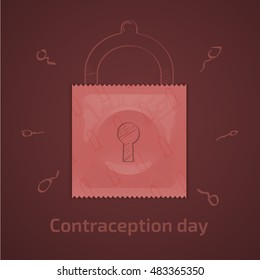 Flat,vector. Contraception Day. Illustration of a condom packaging.