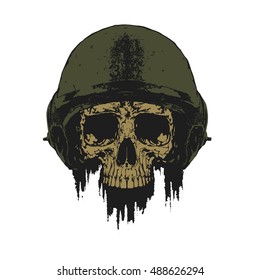 Flat,vector. Drawing the human skull in the military helmet.