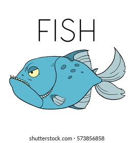 Flat,vector. Figure evil piranhas. Cartoon fish. Line illustration.