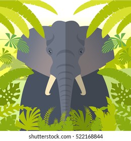 FlatVector image of the Elephant on the Jungle Background