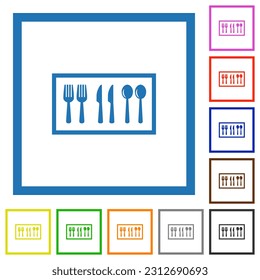 Flatware box flat color icons in square frames on white background