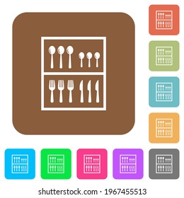Flatware box flat icons on rounded square vivid color backgrounds.