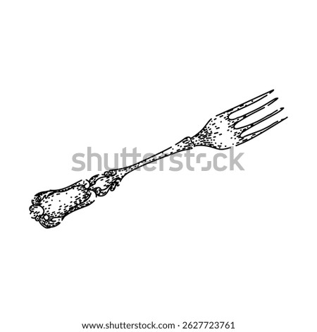 flatware fork engraved silver hand drawn. vintage collectible, ornate hallmark, sterling craftsmanship flatware fork engraved silver vector sketch. isolated black illustration