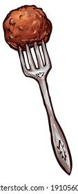 flatware fork with meatballs food meat vector illustration