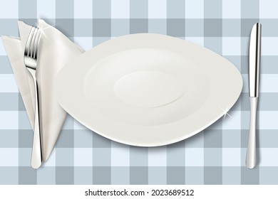 Flatware on checkered tablecloth eps10