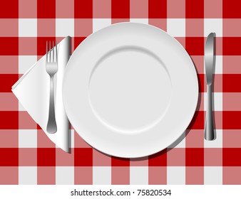 Flatware on checkered tablecloth eps8