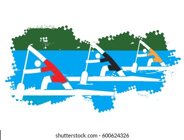 Flatwater Canoe race.
Stylized illustration of three Flat water Canoe competitors. Vector available.