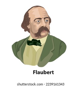 Flaubert, Vector illustration portrait.
Gustave Flaubert (1821 – 1880), French novelist.
He is considered the founder of the modern novel by literary critics. Madame Bovary is her most famous novel.