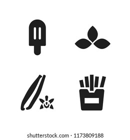 flavor icon. 4 flavor vector icons set. parsley, vanilla and french fries icons for web and design about flavor theme