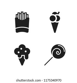 flavor icon. 4 flavor vector icons set. french fries, ice cream and lollipop icons for web and design about flavor theme