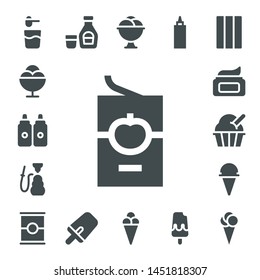 flavor icon set. 17 filled flavor icons.  Collection Of - Powder, Ice cream, Sauces, Tomato sauce, Hookah, Cream, Tomato, Syrup, Popsicle, Sauce, Chewing gum