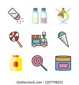 flavor icon set. vector set about coffee pot, cream, ice cream and salt icons set.