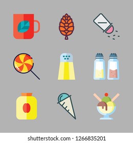 flavor icon set. vector set about ice cream, salt shaker, lollipop and tea cup icons set.