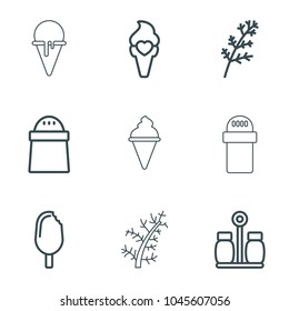 Flavor icons. set of 9 editable outline flavor icons such as deel, pepper