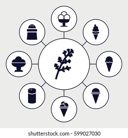 flavor icons set. Set of 9 flavor filled icons such as deel, pepper