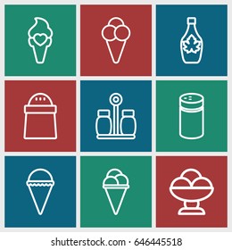 Flavor icons set. set of 9 flavor outline icons such as pepper, ice cream