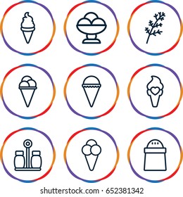 Flavor icons set. set of 9 flavor outline icons such as deel, ice cream