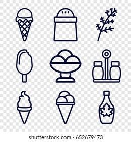 Flavor icons set. set of 9 flavor outline icons such as deel, ice cream, pepper