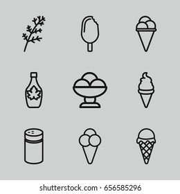 Flavor icons set. set of 9 flavor outline icons such as deel, pepper, ice cream