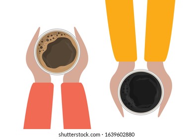 Flavored coffee. Coffee and milk drink. Hands warming. Cheerful morning. The pleasure of drinking coffee. Incredibly pleasant sensations and uplifting for the whole day.

