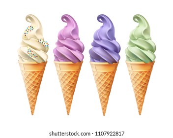 flavored cone ice cream bar set realistic dessert snack food vector illustration