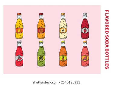 Conjunto de ilustración de botellas de soda con sabor