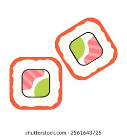 Flavorful sushi combinations with traditional Japanese accompaniments. Vector flat Illustration