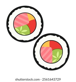 Flavorful sushi combinations with traditional Japanese accompaniments. Vector flat Illustration