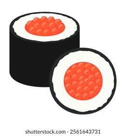 Flavorful sushi combinations with traditional Japanese accompaniments. Vector flat Illustration