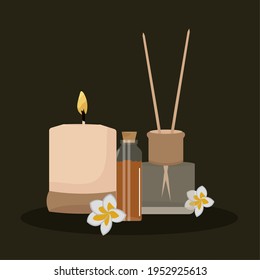 Flavoring de artículos spa en fondo oscuro relajar icono - Vector