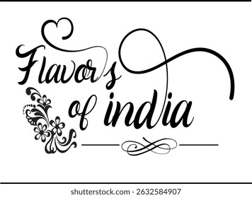 Flavors of India Typography Logo, Flavors of India Text Logo in Stylish Handwritten Script for Indian Branding