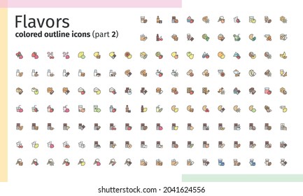 Iconos de contorno de sabores para web, aplicaciones móviles, proyectos de impresión. Se creó con cuadrículas y máscaras para que el píxel sea perfecto.