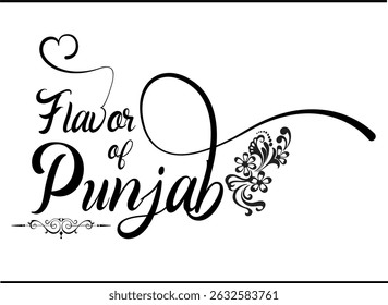 Flavors of Punjab Typography Logo, Flavors of Punjab Emblem Rustic Calligraphy Typography Logo for Cultural Cuisine Brands