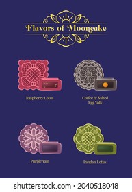 Flavors Of Snowskin Mooncake Vector Illustration