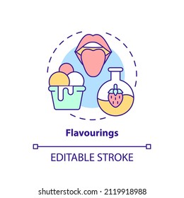 Flavourings concept icon. Natural and synthetic origin. Food additives abstract idea thin line illustration. Isolated outline drawing. Editable stroke. Arial, Myriad Pro-Bold fonts used