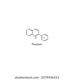 Flavylium skeletal structure.Flavonoid compound schematic illustration. Simple diagram, chemical structure.