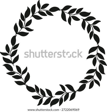 Flawed hand drawn leaves branch wreath, natural botanical frame for organic branding and cards