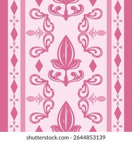 Ornamento de luxo estilo botânico abstrato artístico impecável em tema rosa. Padrão De Borda Sem Costura Barroco Geométrico Detalhado. Perfeito para o tapete de filigrana do artesanato de seda do bordado da tampa do cachecol do vestuário