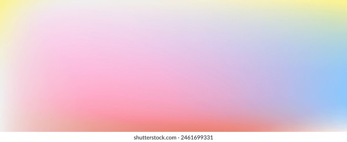 Flawless tender naive childish pastel color gradient. Vector pale pink, blue and yellow iridescent glowing background. Kids aesthetic backdrop. Tender soft elevated luxurious vibes. Summer sky banner