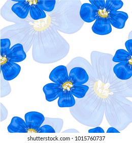 Flax blue flowers. Seamless pattern. Vector illustration.