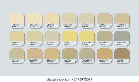 Flax Color Palette, Flax Color Guide Palette with Color Names. Catalog Samples of Flax with RGB HEX codes and Names. Dark Cream Colors Palette Vector, Aluminum, Metal and stone Color Palette Vector