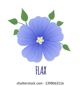 Flax flower icon with seeds in flat style isolated on white background. Superfood flax medical herb. Vector illustration.